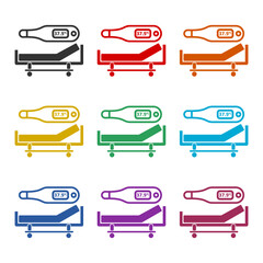 Hospital bed icon isolated on white background, color set