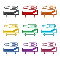 Hospital bed icon isolated on white background, color set