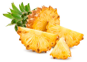 sliced baby pineapple isolated on white background. exotic fruit. clipping path
