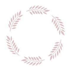 Round delicate floral decorative frame of leaves. Template for wedding invitations, cards. Vector simple illustration isolated on white background