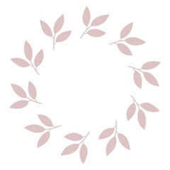 Round delicate floral decorative frame of leaves. Template for wedding invitations, cards. Vector simple illustration isolated on white background