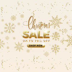 Merry Christmas Golden Holiday Business Promotion Sale Typography With Snowflakes And Confetti
