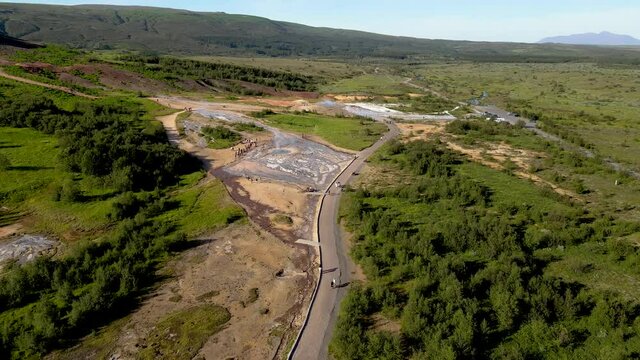 Beautiful cinematic aerial view of Iceland Gullfoss waterfall in the Golden Circule