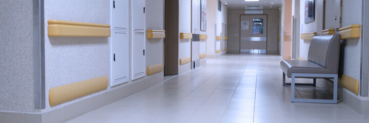 Empty corridor in modern medical clinic background