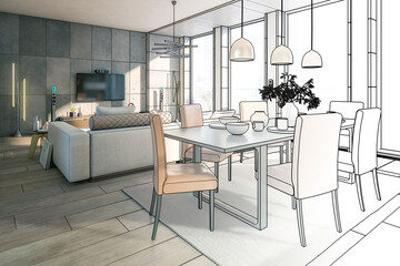 Cute Penthouse Open Area Loft (project) - 3D Visualization