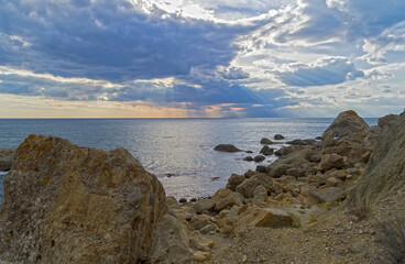 The rays of the sun over the sea. Crimea.