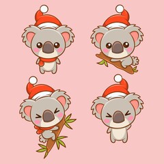 Cute koala cartoon christmas set