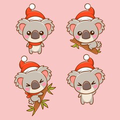 Cute koala cartoon christmas set