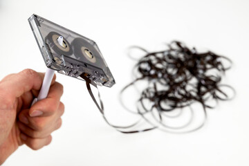 Rewind a old cassette tapes with loose tape