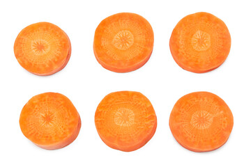 sliced carrot isolated on white background. clipping path. top view