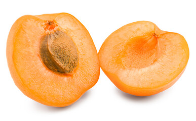cut of apricot fruit isolated on white background. clipping path
