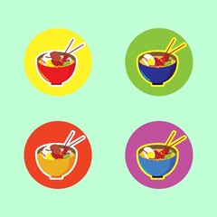Ramen noodle bowl egg and meat flat vector 