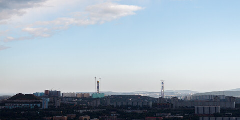 Vladivostok cityscape. Construction of the bridge.