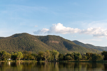 Fototapeta na wymiar Mountains and lake at Mae On Tai, San Kamphaeng, Chiang Mai ,Thailand