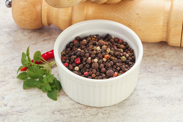 Peppercorn mix heap in the bowl