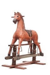 vintage rocking horse on white background 