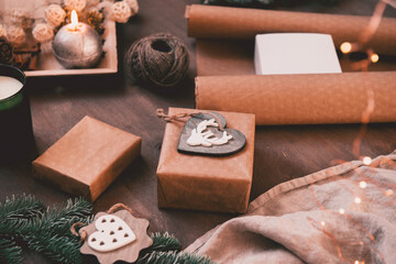 new year or christmas celebration , presents packaging 