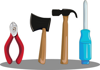 Tools set. hammer,screwdriver,hatchet and pliers