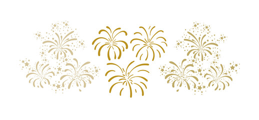 Golden Fireworks, Celebration Concept, Hand Drawn Firework Explosions Isolated. - obrazy, fototapety, plakaty