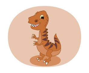 Young brown tyrannosaurus dinosaur with big smile and brown decoration 