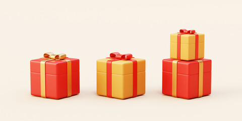3d gift boxes wrapped with ribbon