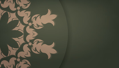 Green background with mandala brown ornament for design under your logo