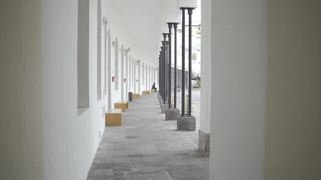 Contemporary Art Center of Quito, Ecuador. walls and arches painted white of old military hospital, museum, log