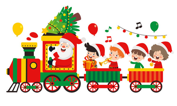 Christmas With Santa Claus In Train