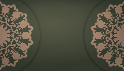 Green background with mandala brown ornament for design under your logo or text