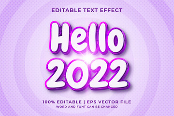 Editable text effect - Hello 2022 3d template style premium vector