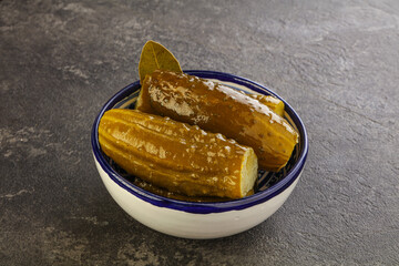 Marinated pickled cucumbers in the bowl