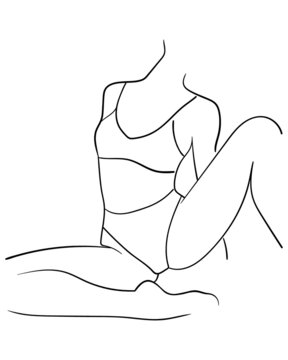 recommend clip art: Black line silhouettes of female body in underwear. - Vector illustration