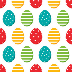 Cute and colorful cartoon style easter eggs with different design vector seamless pattern background.
