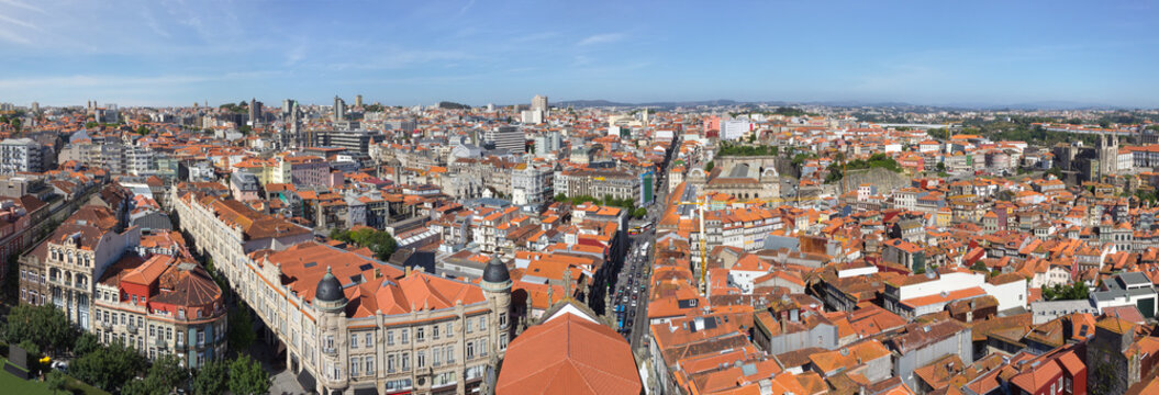 Panoramic view of Porto city. View from Clerigos Tower. Portugal.