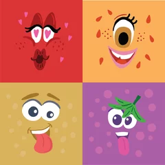 Fotobehang Cartoon monster faces with emotions on colorful background. avatars icons © tanya