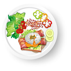 Healthy breakfast with vegetable and fried egg and meat