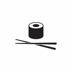 Sushi Icon. Roll and Chopsticks Sign on White Background
