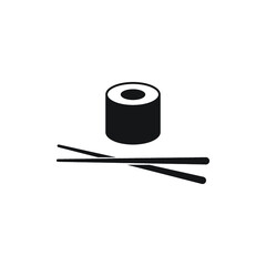 Sushi Icon. Roll and Chopsticks Sign on White Background