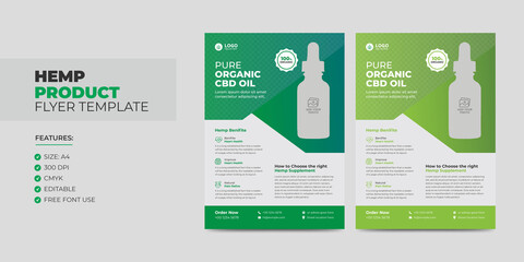 Hemp or Cbd Product Sale Flyer Template, Cannabis Sativa Product Sale or Promotion Flyer Design. Cbd Leaflet Poster Template