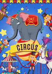 Circus banner design on with circus animal character