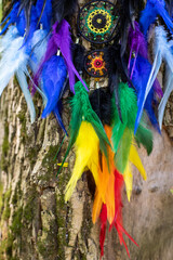 Handmade dream catcher with feathers threads and beads rope hanging