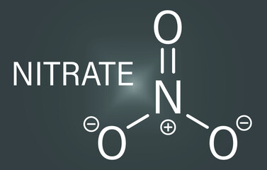 Nitrate anion, chemical structure. Skeletal formula.	