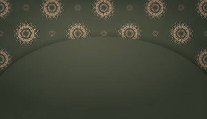 Green banner template with luxurious brown pattern and space for your logo