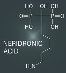 Neridronic acid drug molecule. Used for treatment of osteogenesis imperfecta and Paget's disease of bone. Skeletal formula.