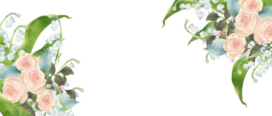 ピンクの薔薇とスズランのフレーム