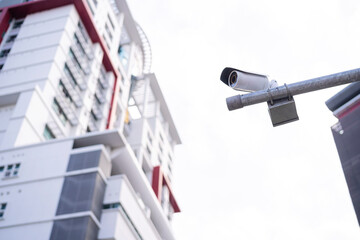 CCTV camera with blue sky background.