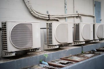 Close up of air conditioner condenser, ductless mini-splits