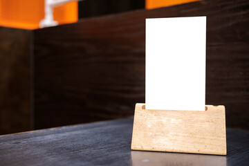 White label on the table. Stand for acrylic tent card Used for Menu Bar
