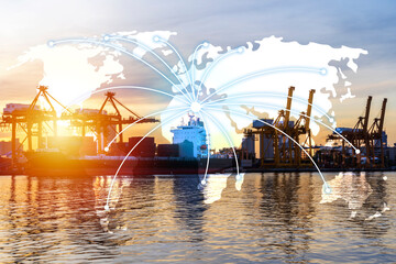 world network distribution and logistics connection industrial with worldwide imports