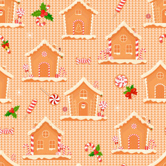Seamless gingerbread cookie pattern for Christmas design. Vector